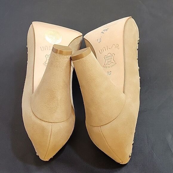 BRAND NEW UNISA PEEP TOE SUEDE WOMEN"S BLOCK STUDDED DETAILING PUMP - Picture 9 of 13